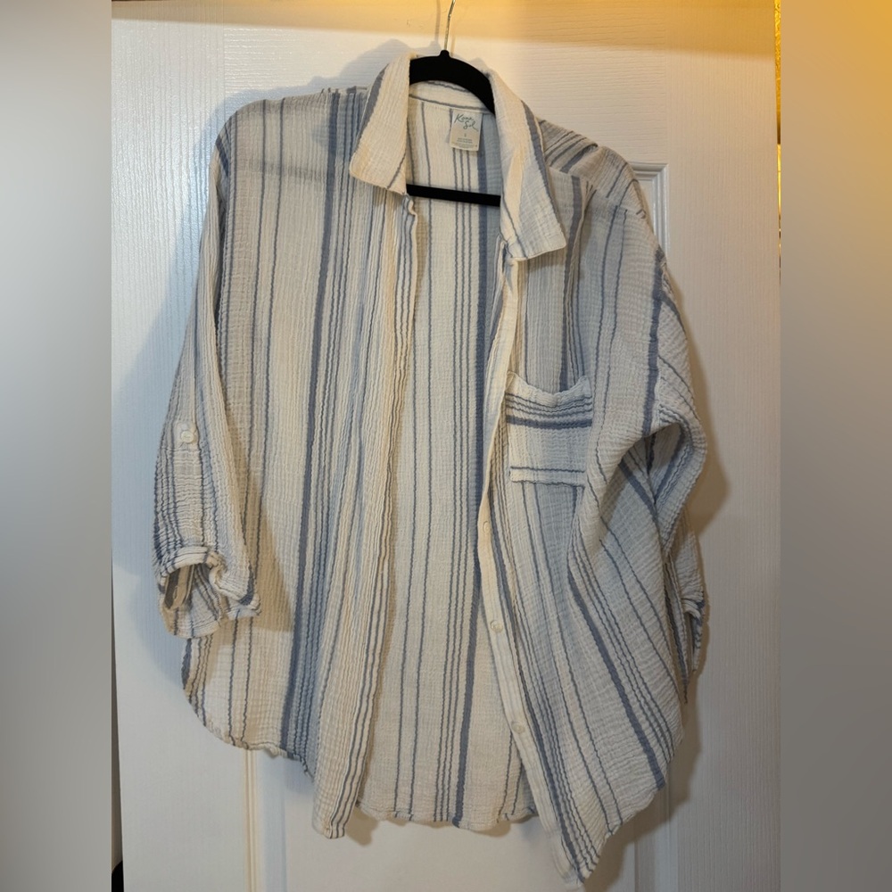 Blue and white beachy button down